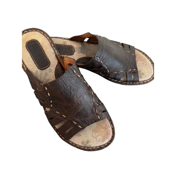 Born Laramie Full Grain Leather Dark Brown Slide Sandals Womens - Picture 9 of 10